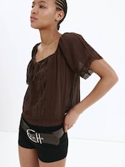Mango Brown Embroidered Boho Blouse - Image 3 of 3