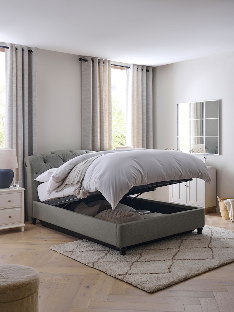 Wool Blend Grey Hartford Collection Luxe Upholstered Ottoman Storage Bed Frame - Image 2 of 10