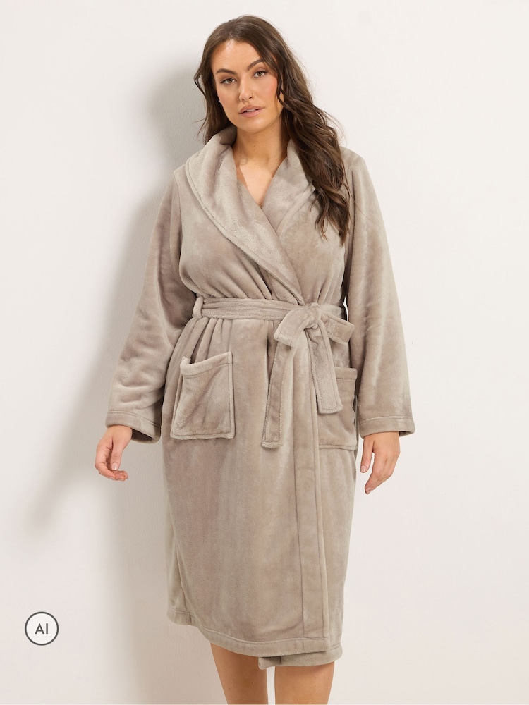Yours Curve Brown Luxe Dressing Gown - Image 1 of 6 Yours Curve Brown Luxe Dressing Gown - Image 1 of 6