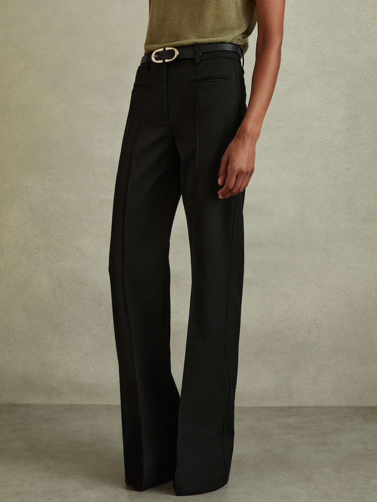 Reiss Black Claude Petite High Rise Flared Trousers - Image 1 of 6