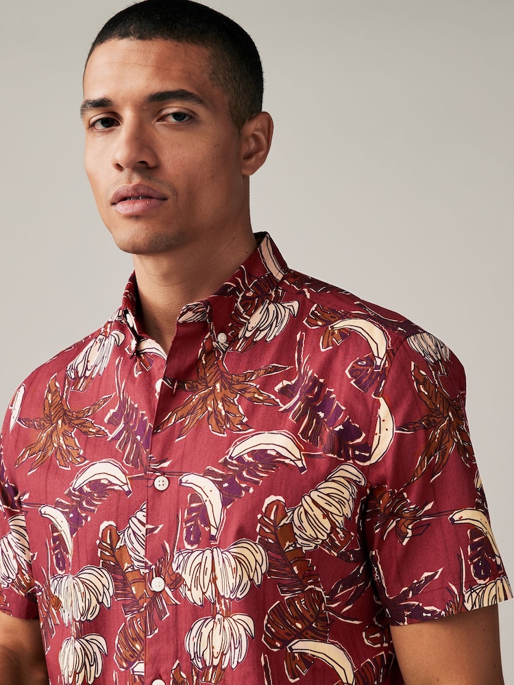 Red Printed Floral Short Sleeve Shirt - Image 1 of 7