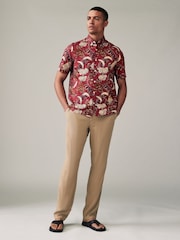 Red Printed Floral Short Sleeve Shirt - Image 2 of 7
