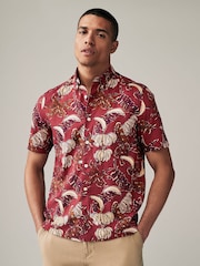 Red Printed Floral Short Sleeve Shirt - Image 4 of 7