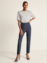 Navy Blue Tailored Check Slim Leg Trousers - Image 1 of 6