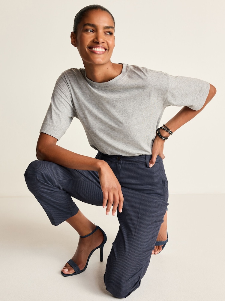 Navy Blue Tailored Check Slim Leg Trousers - Image 2 of 6