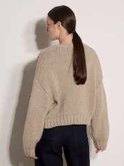 Apricot Brown Mushroom Appliqué Chunky Knit Cardigan - Image 2 of 5
