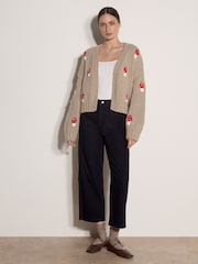 Apricot Brown Mushroom Appliqué Chunky Knit Cardigan - Image 3 of 5