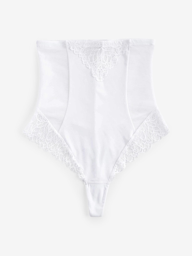 White Super High Waist Thong Firm Tummy Control Shaping Briefs - Image 6 of 6