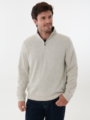 Saltwell Cream Jersey Ribbed Quarter Zip Fleece - Image 1 of 8