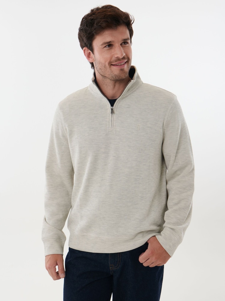 Saltwell Cream Jersey Ribbed Quarter Zip Fleece - Image 1 of 8 Saltwell Cream Jersey Ribbed Quarter Zip Fleece - Image 1 of 8