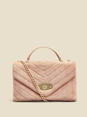 Sosandar Blush Pink Faux Suede Quilted Clasp Detail Cross-Body Bag - Image 1 of 5