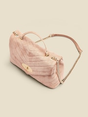 Sosandar Blush Pink Faux Suede Quilted Clasp Detail Cross-Body Bag - Image 3 of 5