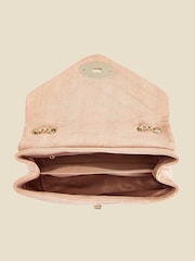 Sosandar Blush Pink Faux Suede Quilted Clasp Detail Cross-Body Bag - Image 4 of 5