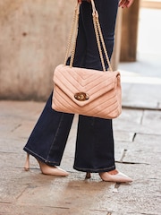 Sosandar Blush Pink Faux Suede Quilted Clasp Detail Cross-Body Bag - Image 5 of 5