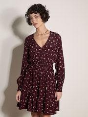Apricot Red Vintage Floral Crepe Mini Dress - Image 1 of 4