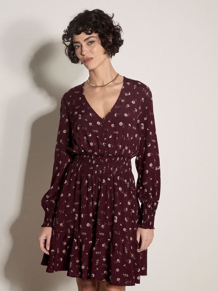 Apricot Red Vintage Floral Crepe Mini Dress - Image 1 of 4 Apricot Red Vintage Floral Crepe Mini Dress - Image 1 of 4