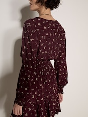 Apricot Red Vintage Floral Crepe Mini Dress - Image 2 of 4