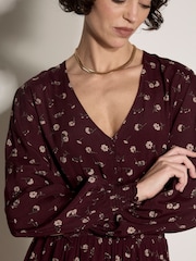 Apricot Red Vintage Floral Crepe Mini Dress - Image 3 of 4
