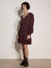 Apricot Red Vintage Floral Crepe Mini Dress - Image 4 of 4