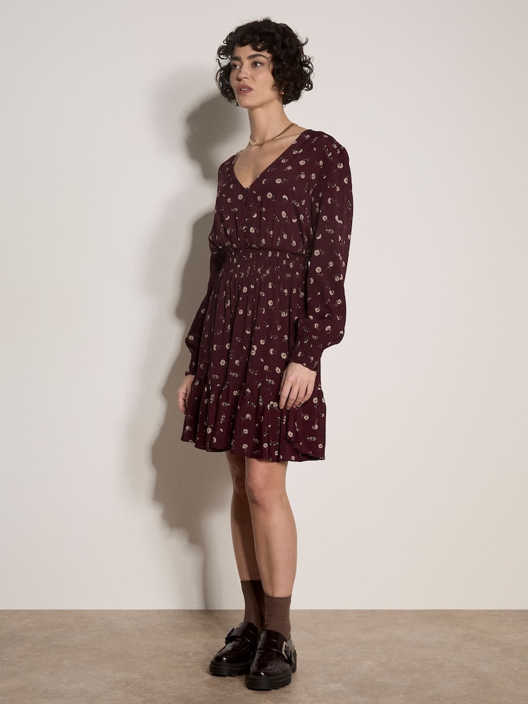 Apricot Red Vintage Floral Crepe Mini Dress - Image 4 of 4 Apricot Red Vintage Floral Crepe Mini Dress - Image 4 of 4
