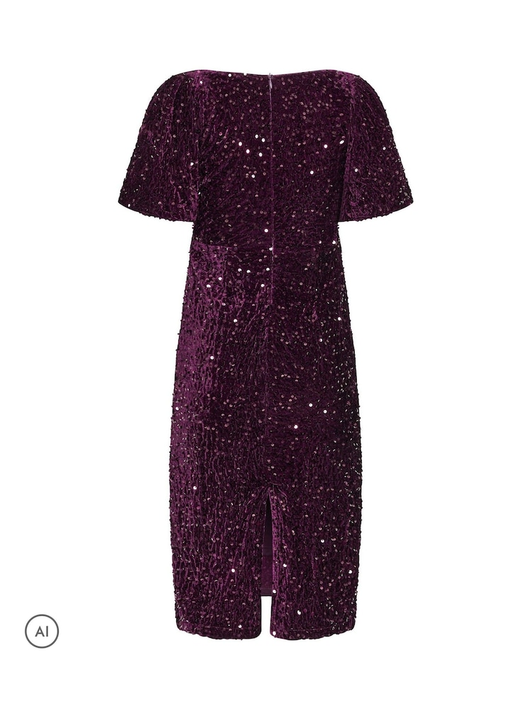 M&Co Purple Petite Sequin Velvet Square Neck A-Line Dress - Image 6 of 6 M&Co Purple Petite Sequin Velvet Square Neck A-Line Dress - Image 6 of 6