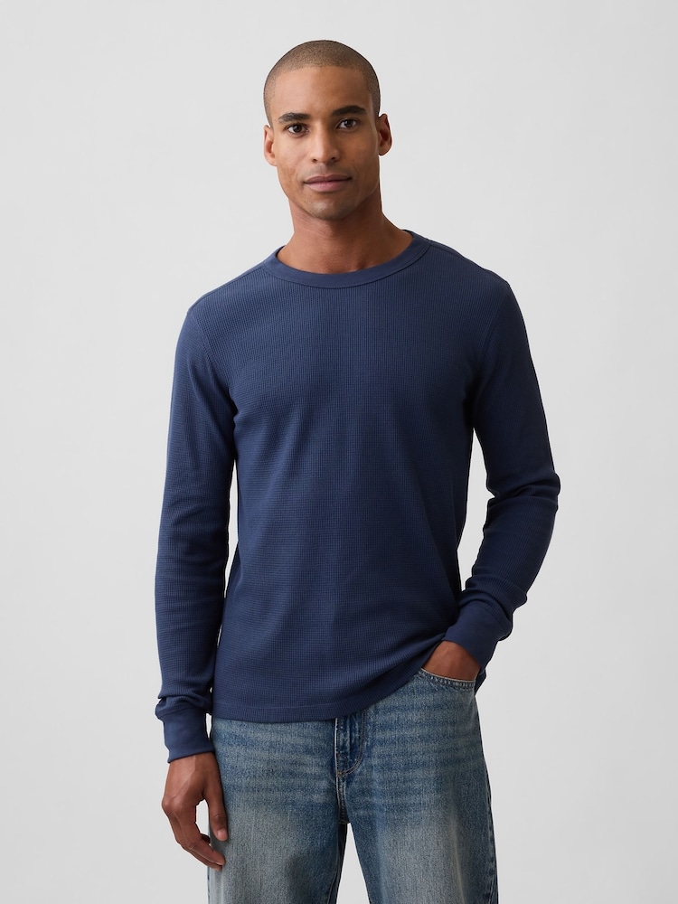 marine - T-shirt Gap en maille gaufrée à manches longues - Image 1 de 5