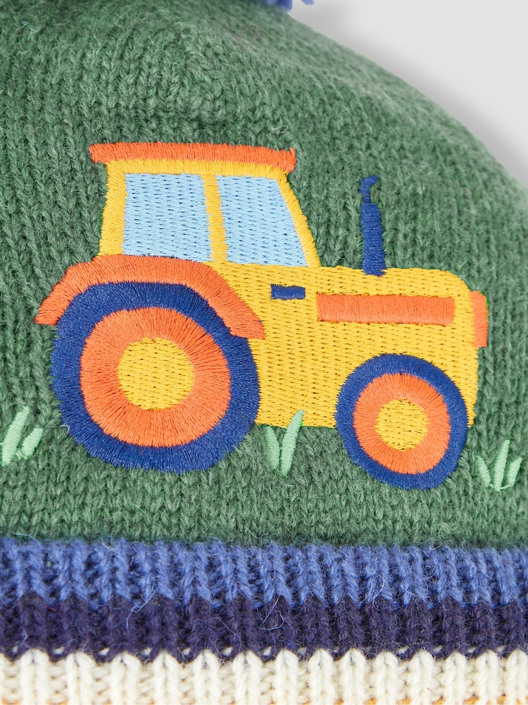 Vert kaki - JoJo Maman Bébé Appliqué Bobble Hat - Image 3 of 3