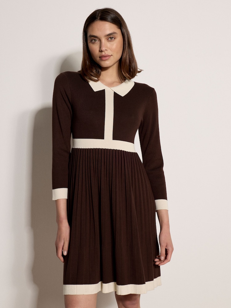 Apricot Colour Block Retro Knit Midi Dress - Image 1 of 4 Apricot Colour Block Retro Knit Midi Dress - Image 1 of 4