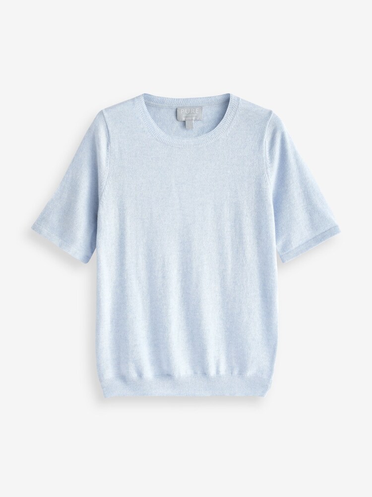 Pure Collection Blue Crew Neck 100% Cotton Top - Image 1 of 1 Pure Collection Blue Crew Neck 100% Cotton Top - Image 1 of 1