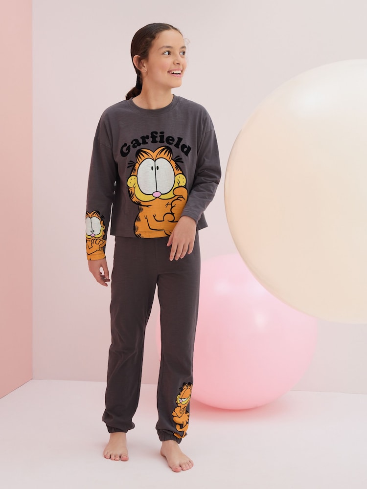 Grey 100% Cotton License Garfield Jogger Pyjamas (3-16yrs) - Image 1 of 8