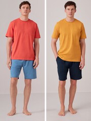 Yellow/Pink 100% Cotton Jersey Pyjama Shorts Set 2 Pack - Image 1 of 14