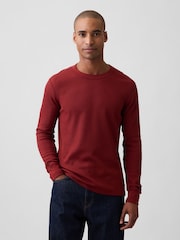 Rouge foncé - T-shirt Gap en maille gaufrée à manches longues - Image 1 de 5
