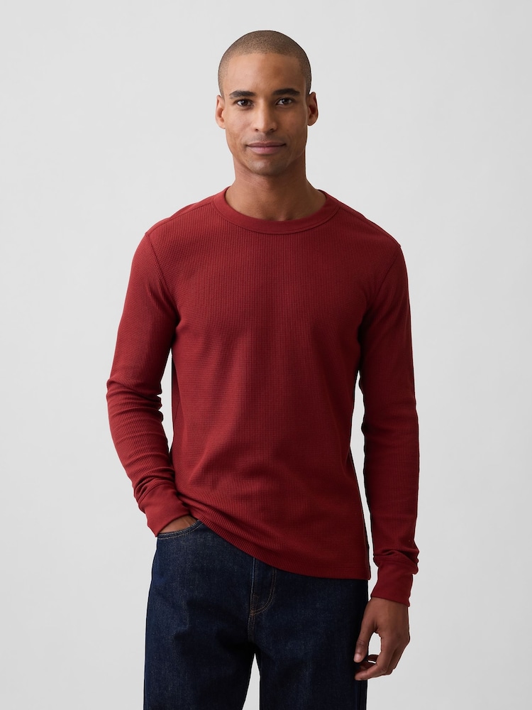 Rouge foncé - T-shirt Gap en maille gaufrée à manches longues - Image 1 de 5