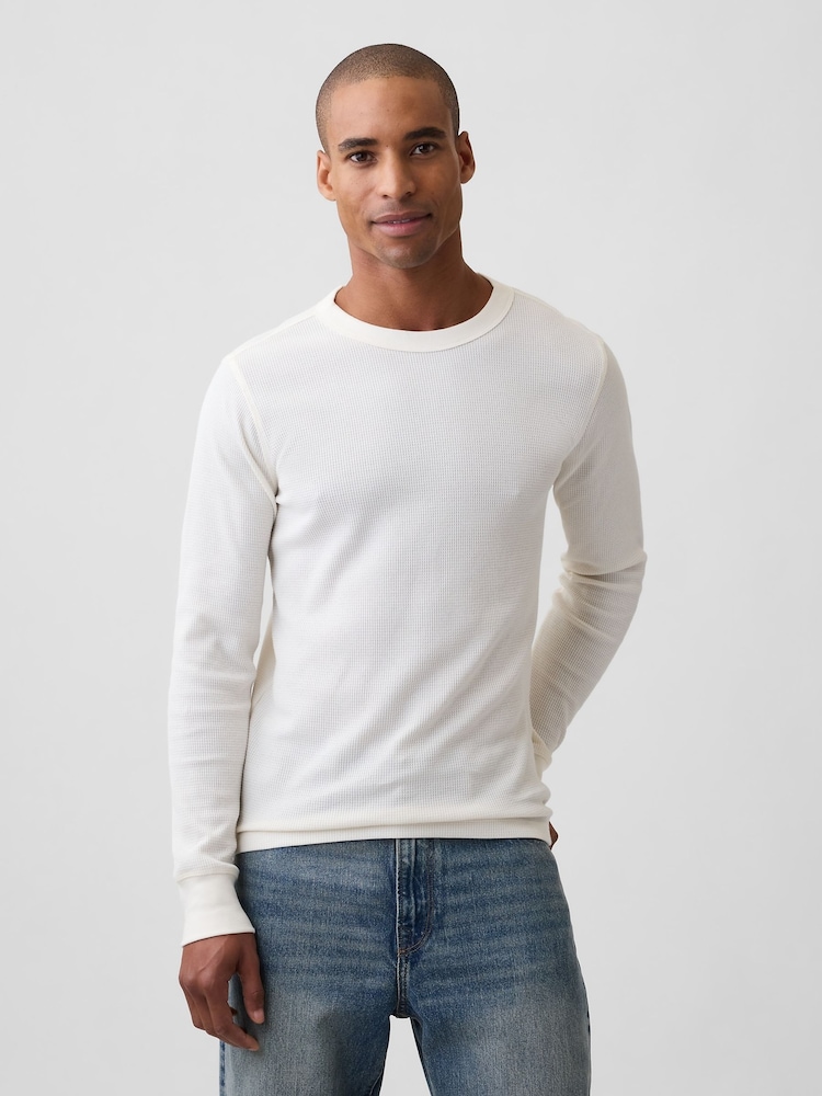 Crème - T-shirt Gap en maille gaufrée à manches longues - Image 1 de 5