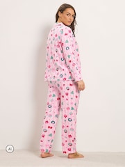 Yours Curve Pink Stripe Christmas Print Lightweight Fleece Pyjamas Set - Image 3 of 6