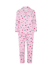 Yours Curve Pink Stripe Christmas Print Lightweight Fleece Pyjamas Set - Image 5 of 6