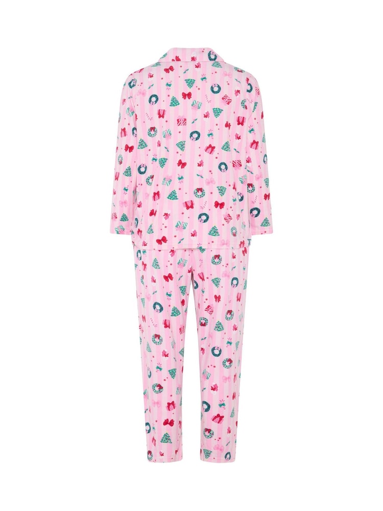 Yours Curve Pink Stripe Christmas Print Lightweight Fleece Pyjamas Set - Image 6 of 6 Yours Curve Pink Stripe Christmas Print Lightweight Fleece Pyjamas Set - Image 6 of 6
