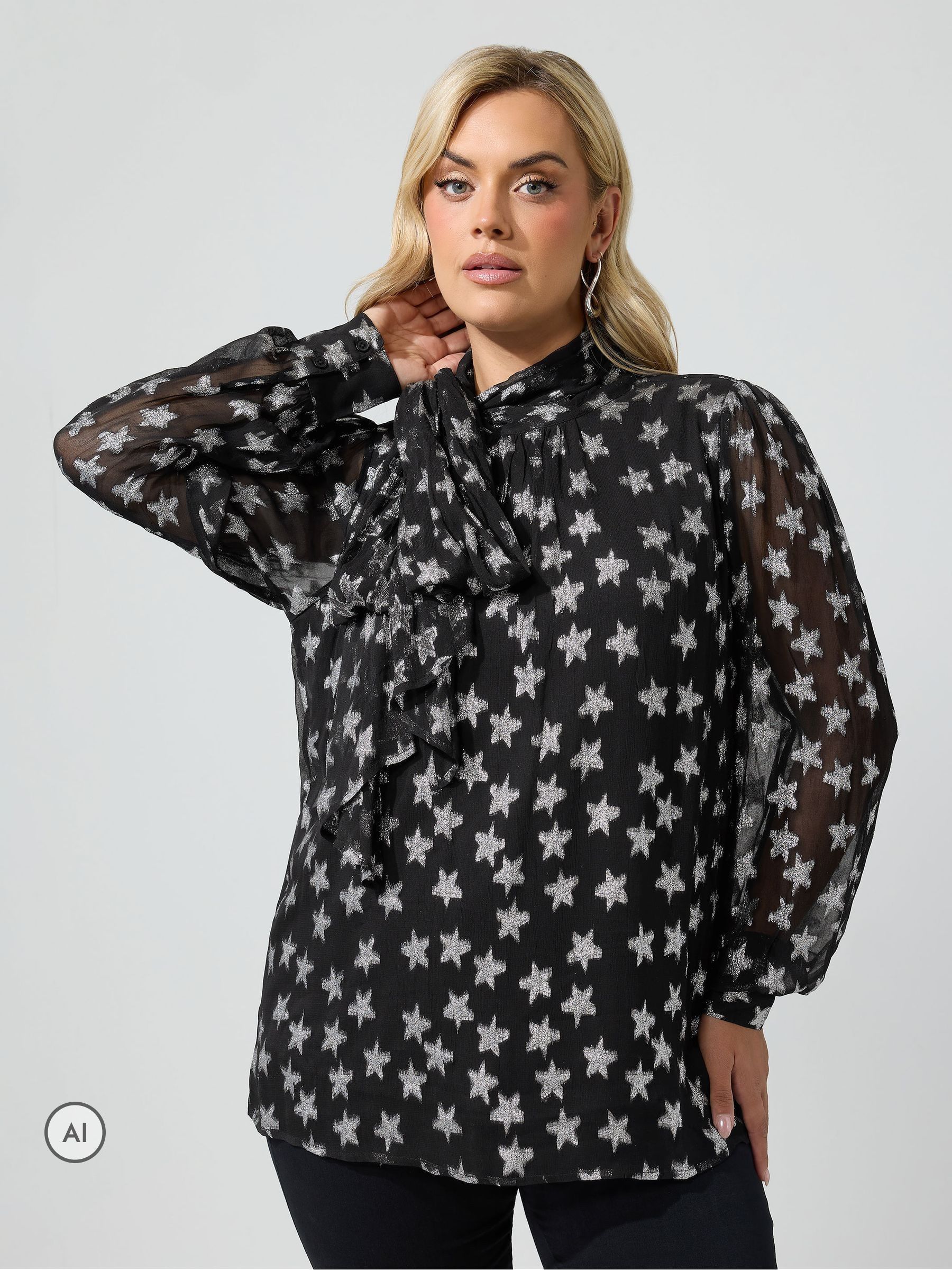 Yours Women's Black Metallic Star Blouse In | Size: 30/32 - Image 2
