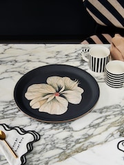 Rockett St George Black/Cream Floral Wood Veneer Tray with Anti Slip Finish - Image 1 of 2