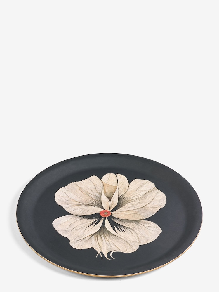 Rockett St George Black/Cream Floral Wood Veneer Tray with Anti Slip Finish - Image 2 of 2