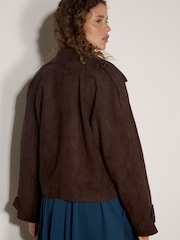 Apricot Brown Suedette Short Trench Jacket - Image 2 of 5