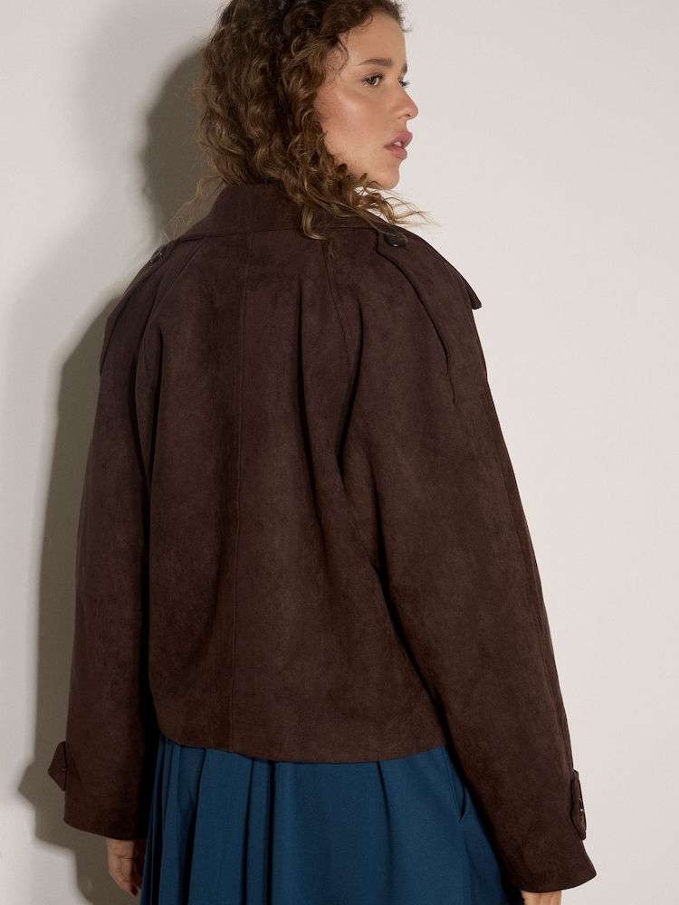 Apricot Brown Suedette Short Trench Jacket - Image 2 of 5