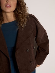Apricot Brown Suedette Short Trench Jacket - Image 3 of 5