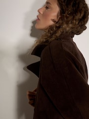 Apricot Brown Suedette Short Trench Jacket - Image 4 of 5