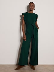 Apricot Green Ruffle Sleeve Jersey Jumpsuit - Image 1 of 5
