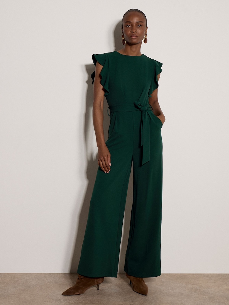Apricot Green Ruffle Sleeve Jersey Jumpsuit - Image 1 of 5 Apricot Green Ruffle Sleeve Jersey Jumpsuit - Image 1 of 5