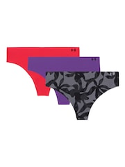 Under Armour Black 100% Cotton Pure Stretch No Show Print Thongs 3 Pack - Image 1 of 5