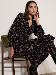 Apricot Black Floral Print Midi Dress - Image 5 of 5