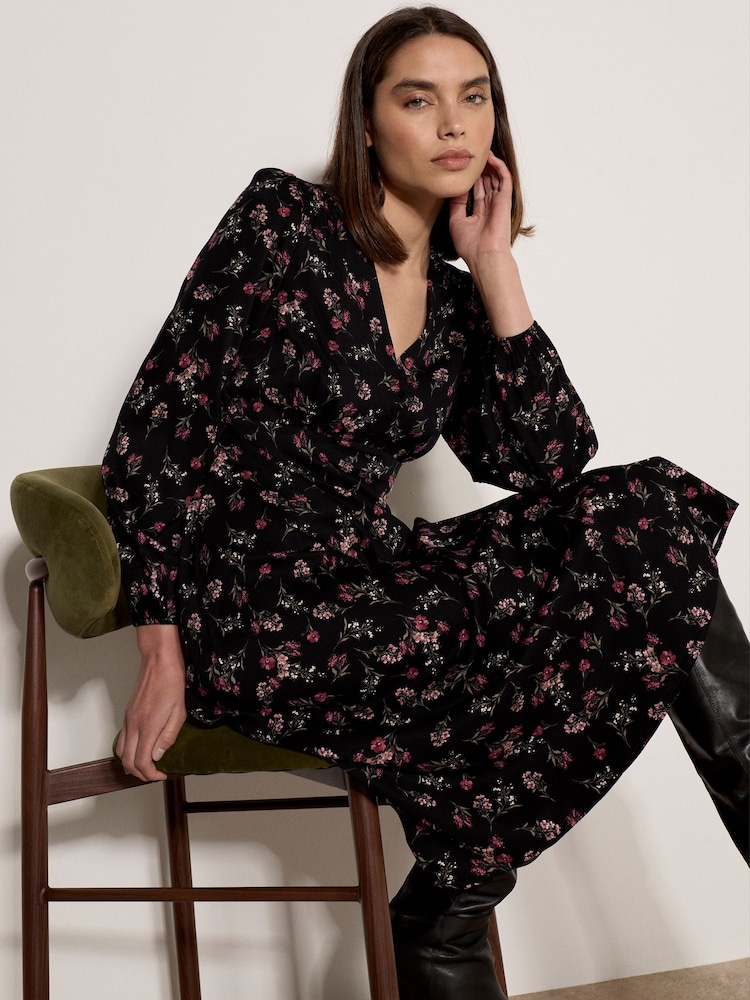 Apricot Black Floral Print Midi Dress - Image 5 of 5