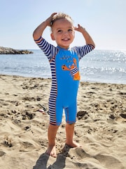 JoJo Maman Bébé Blue Stripe UPF 50 1-Piece Sun Protection Suit - Image 1 of 5
